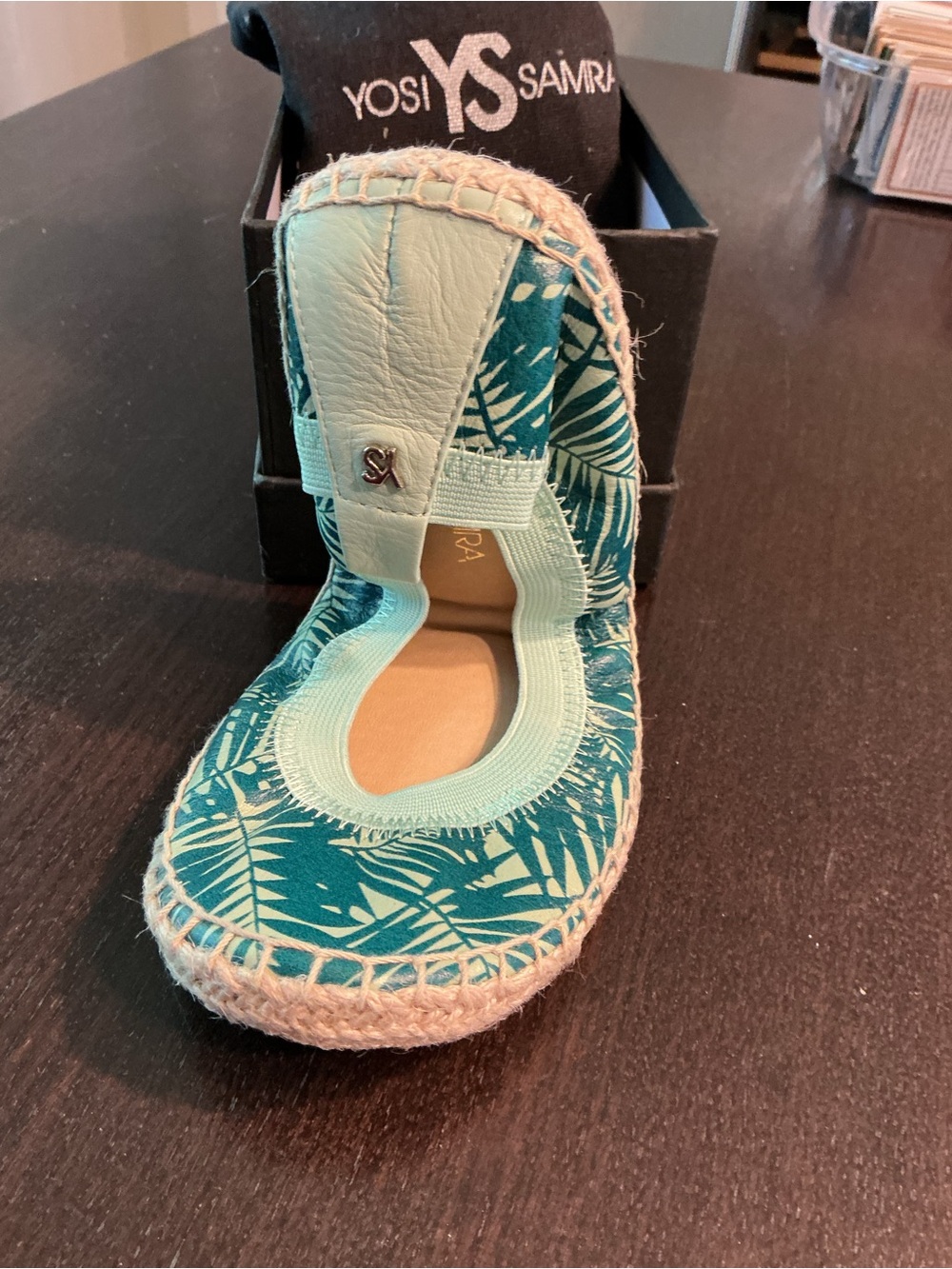 Yosi Samra Women’s Teal Palm Print Slip-On Espadrille Moccasins